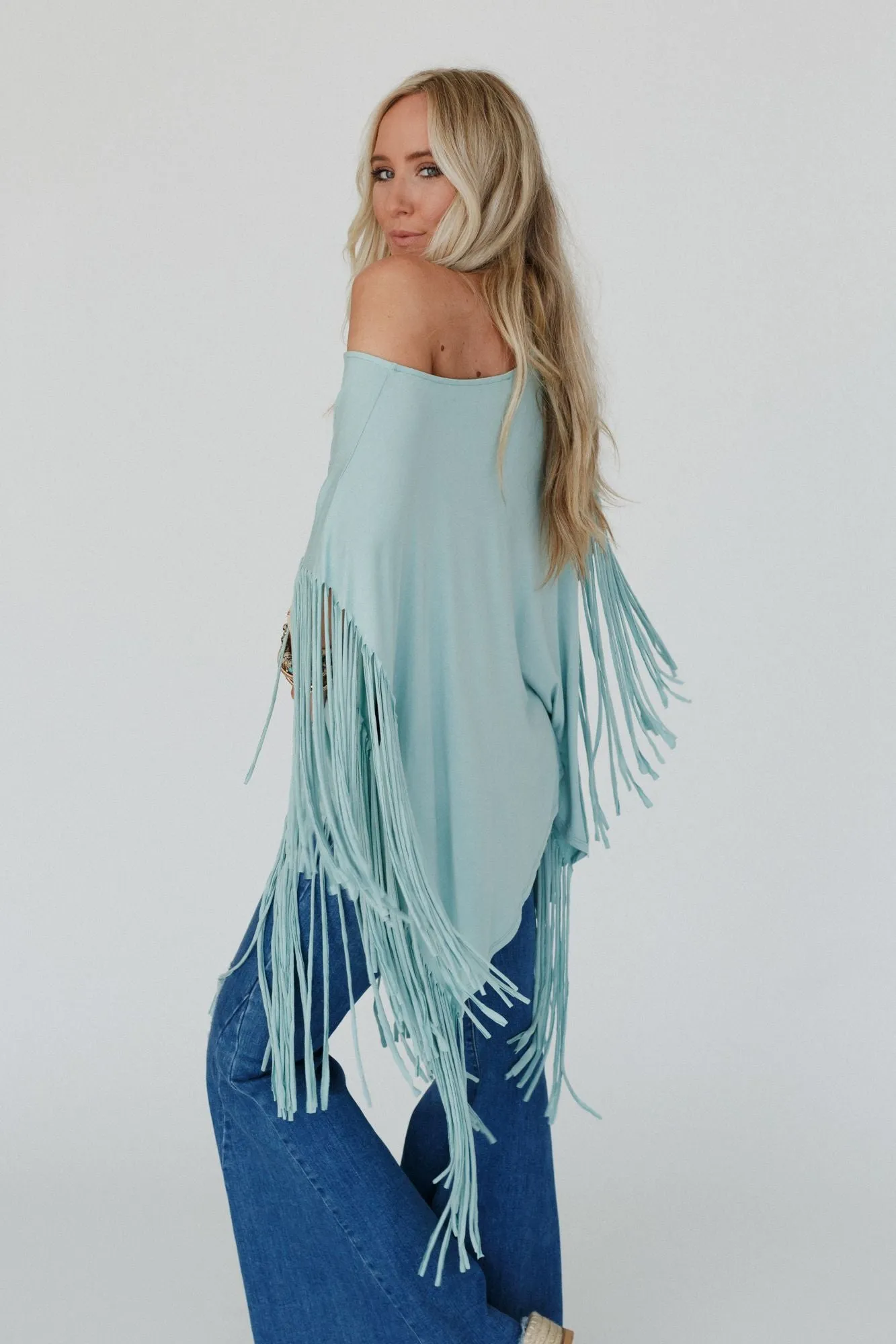 Showstopper Fringe Top - Washed Seafoam