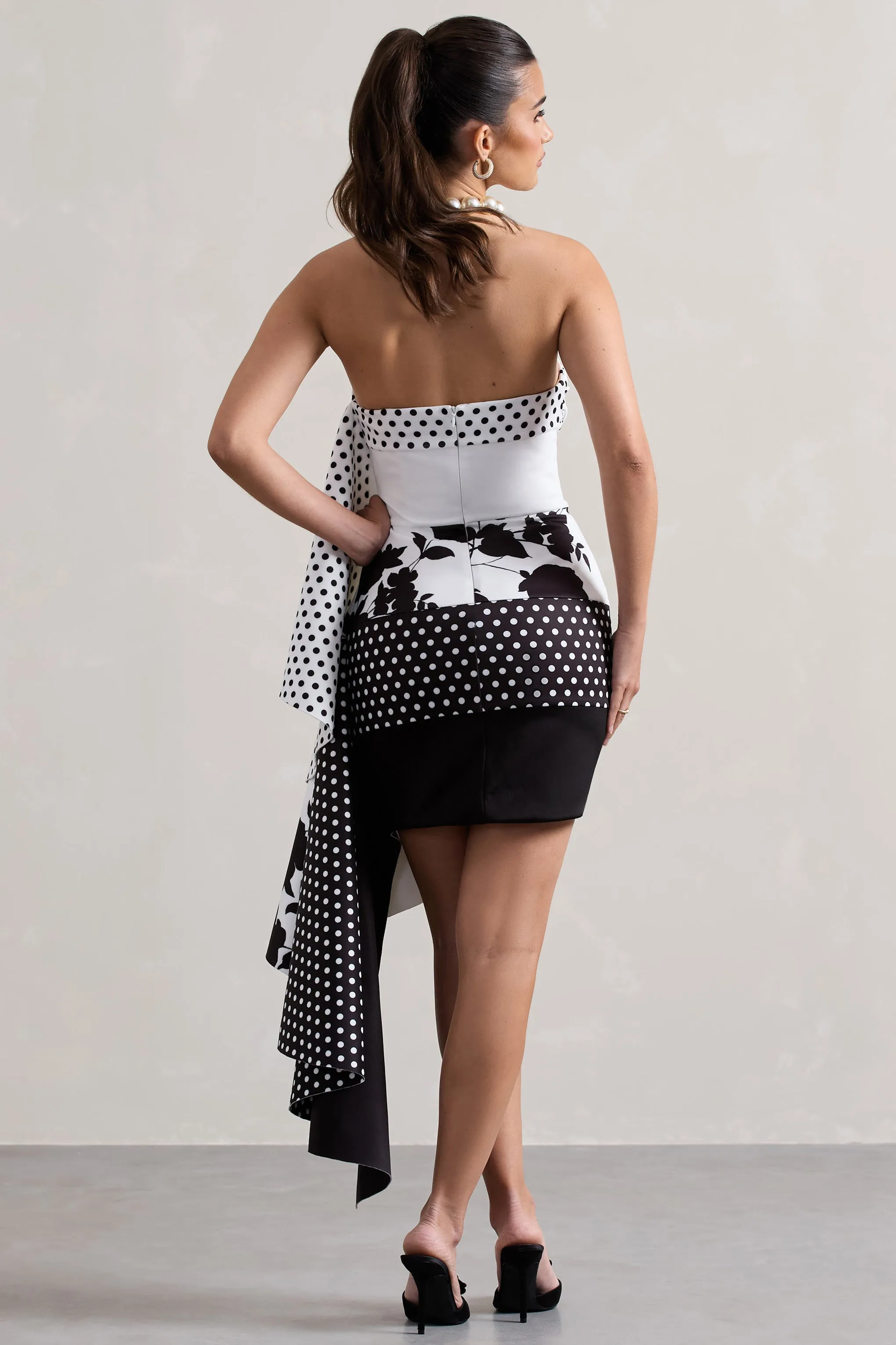 Variety | Multi Print Bandeau Mini Dress With Ruffled Side Drape