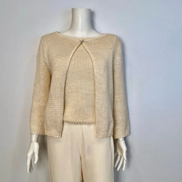 Vintage 00C Chanel Identification beige 2 piece sweater twinset FR 36 US 4