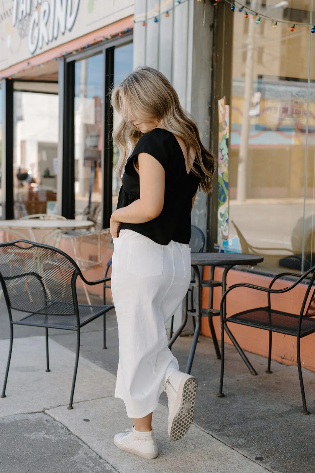 White Denim High Waisted Midi Skirt