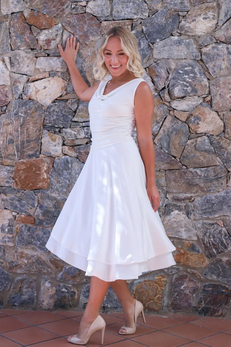 White Two-Layered Asymmetric Satin Tango Skirt