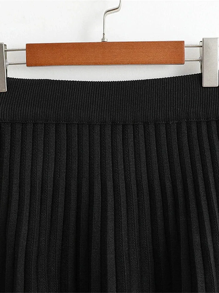 Women's A Line Mini Pleated Knitting Black Skirt - Spring Summer Collection