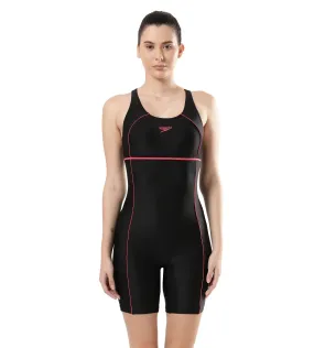 Women's Endurance Classic Racerback Legsuit Swimwear  - Black  &  Raspberry Fill