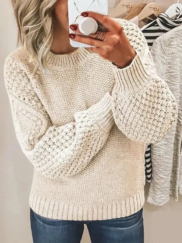 Women's Oversized Ribbed Knit Cotton Pullover Sweater