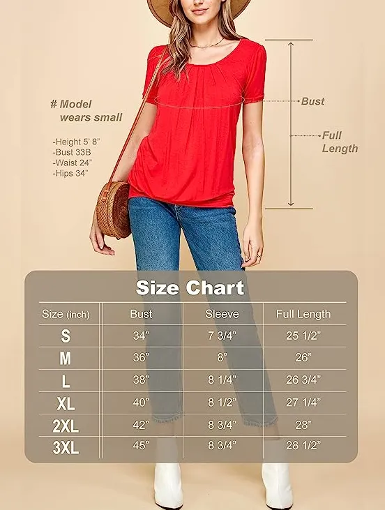 Women's Scoop Neck Short Sleeve Front Pleated Blouse